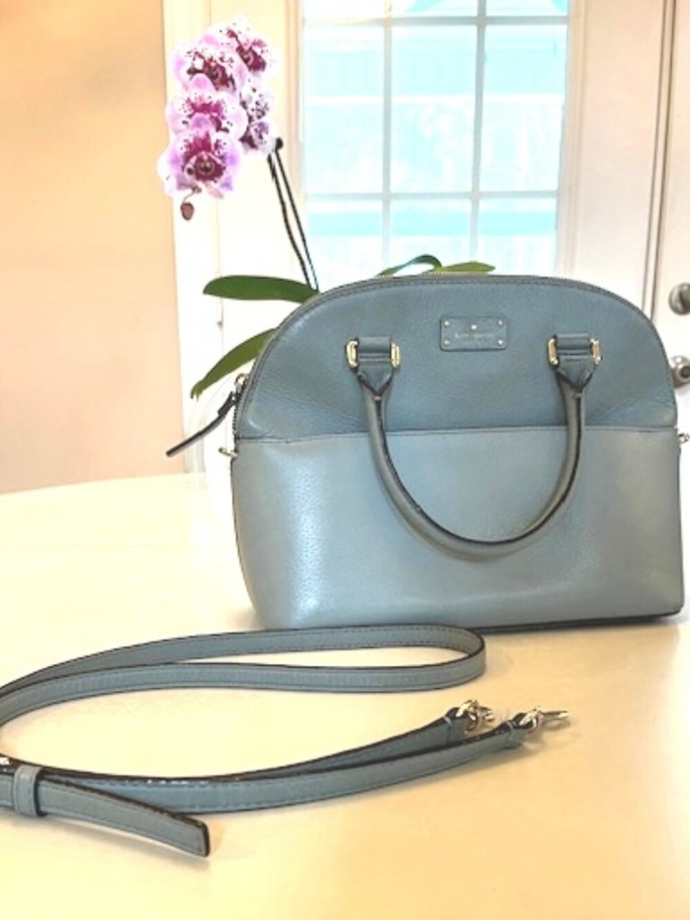 KATE SPADE | Grove Street Carli Satchel in Blue Dawn with Strap Zip Top Closure